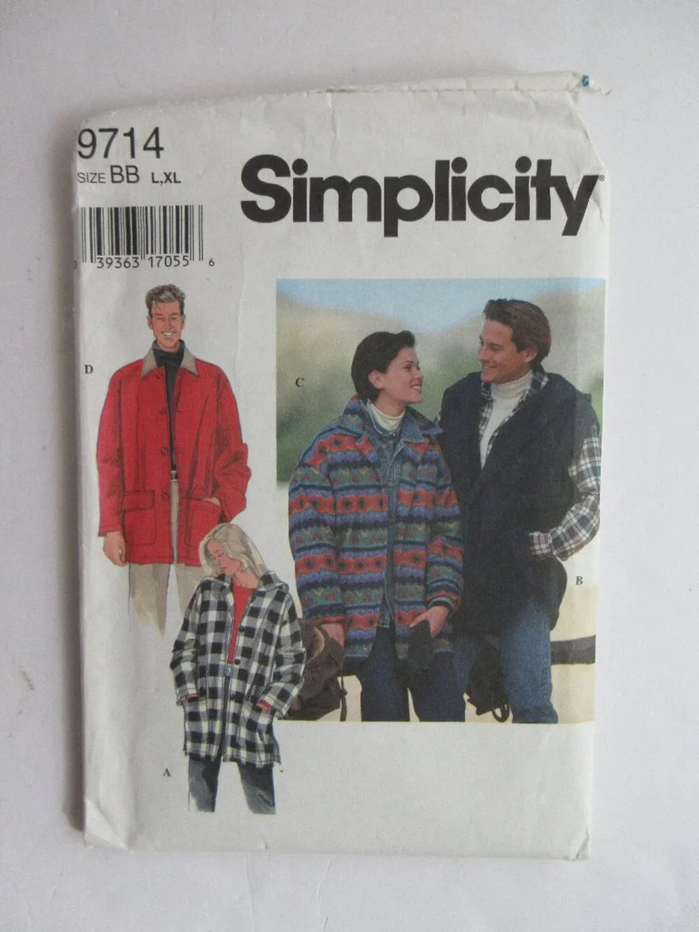 Simplicity 9714 Pattern Unisex Unlined Jacket Loose Fitting Sz BB L, XL UNCUT